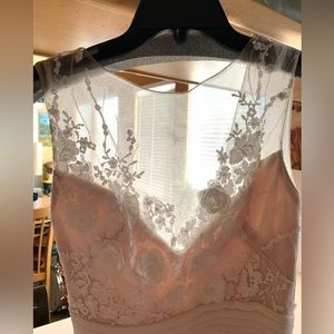 Wedding  Romantic Brides Dress Floral & Mesh Bodice Sheer Dress Crème Lining